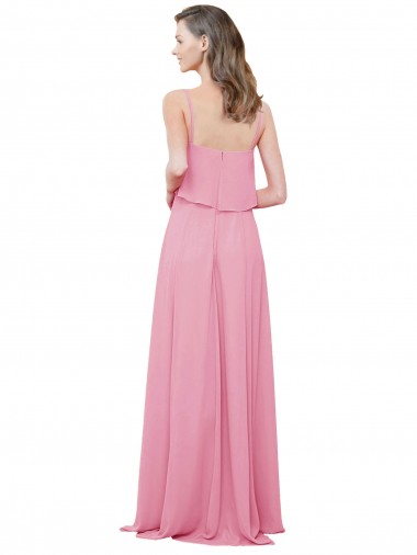 Pele Rosa Linha A Alças finas Chiffon Longo Vestidos de Madrinha