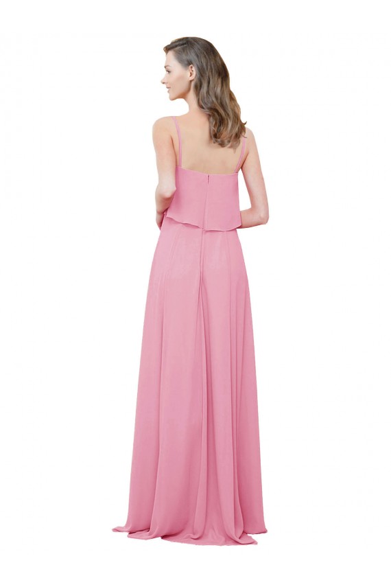 Pele Rosa Linha A Alças finas Chiffon Longo Vestidos de Madrinha Acessíveis