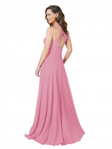 Pele Rosa Linha A Cabeçada Chiffon Longo Vestidos de Madrinha / Vestidos de Festa