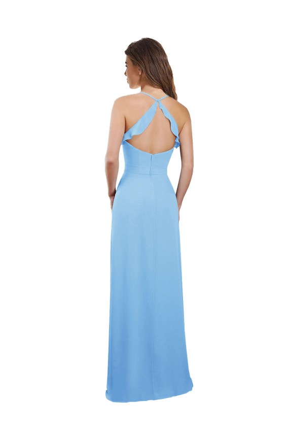 Pervinca Chiffon Linha A Buraco da fechadura Amor Longo Vestidos de Madrinha Acessíveis