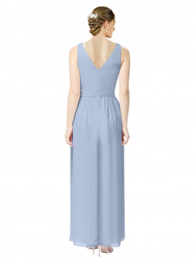 Pervinca Chiffon Linha A Decote V Longo Vestidos de Madrinha