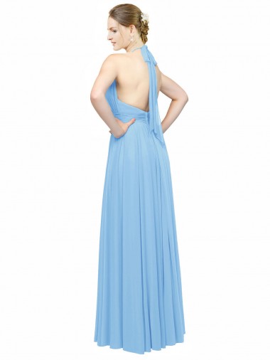 Pervinca Chiffon Linha A Sem Mangas Cabeçada Longo Vestidos de Madrinha