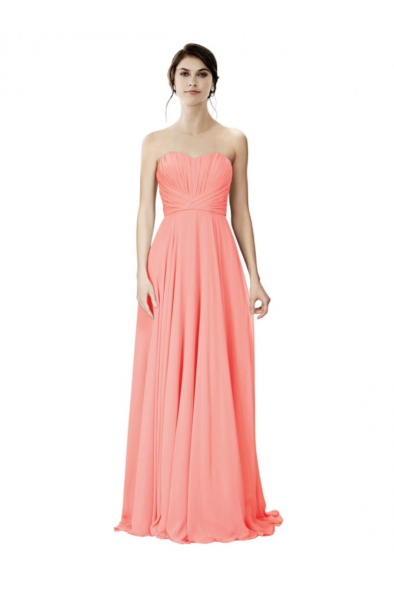 Pêssego Linha A Sem alças Chiffon Longo Vestidos de Madrinha Acessíveis