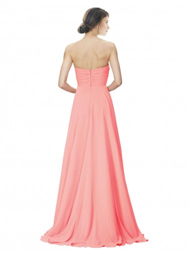 Pêssego Linha A Sem alças Chiffon Longo Vestidos de Madrinha