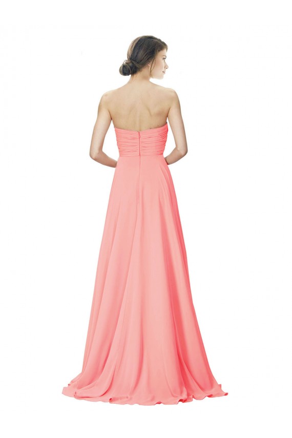 Pêssego Linha A Sem alças Chiffon Longo Vestidos de Madrinha Acessíveis