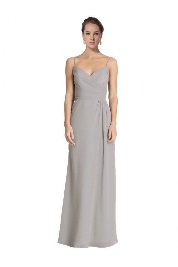 Prata Bainha Alças finas Chiffon Longo Vestidos de Madrinha Acessíveis