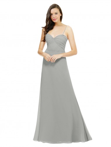 Prata Chiffon Linha A Amor Longo Vestidos de Madrinha