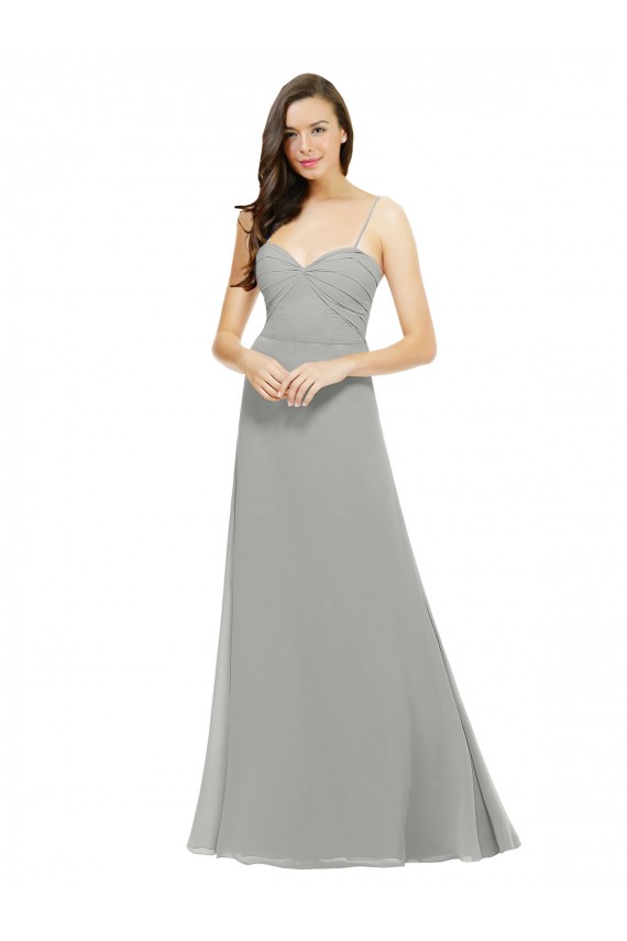 Prata Chiffon Linha A Amor Longo Vestidos de Madrinha