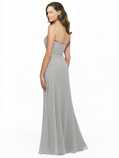 Prata Chiffon Linha A Amor Longo Vestidos de Madrinha