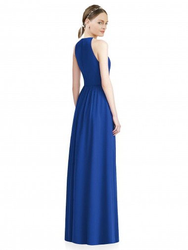 Prata Chiffon Linha A Cabeçada Longo Vestidos de Madrinha