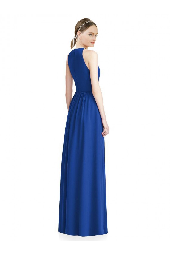 Prata Chiffon Linha A Cabeçada Longo Vestidos de Madrinha Acessíveis