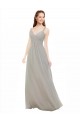 Prata Chiffon Linha A Criss Cruz Decote V Longo Vestidos de Madrinha Acessíveis