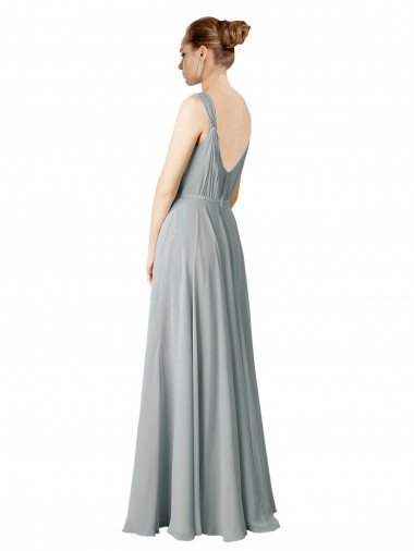 Prata Chiffon Linha A Decote V Longo Vestidos de Madrinha