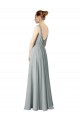 Prata Chiffon Linha A Decote V Longo Vestidos de Madrinha Acessíveis