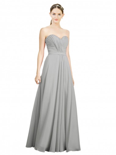 Prata Chiffon Linha A Lombar Amor Longo Vestidos de Madrinha