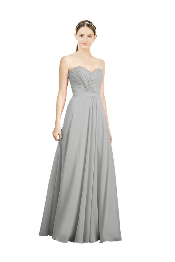 Prata Chiffon Linha A Lombar Amor Longo Vestidos de Madrinha Acessíveis