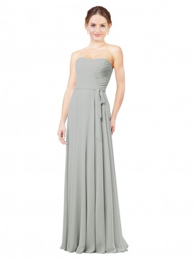 Prata Chiffon Sem Mangas Amor Linha A Longo Vestidos de Madrinha