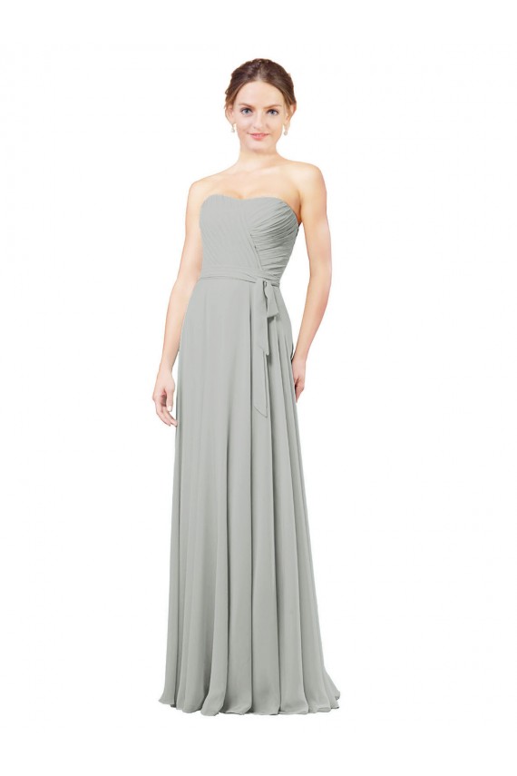 Prata Chiffon Sem Mangas Amor Linha A Longo Vestidos de Madrinha Acessíveis