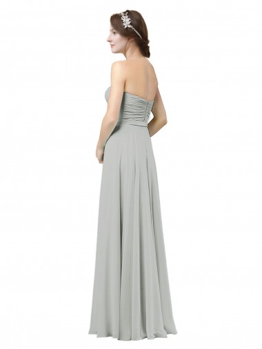 Prata Chiffon Sem Mangas Amor Linha A Longo Vestidos de Madrinha