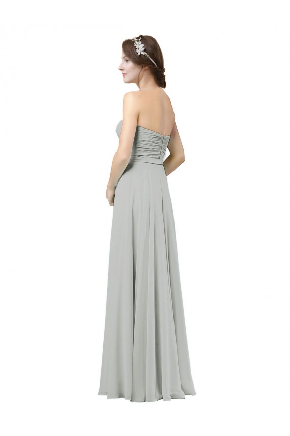 Prata Chiffon Sem Mangas Amor Linha A Longo Vestidos de Madrinha Acessíveis