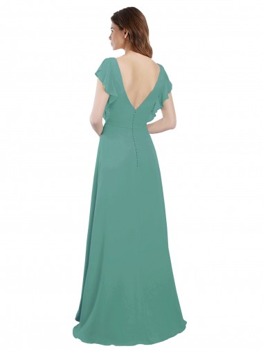 Prata Islandesa Chiffon Linha A Costas em V Decote V Longo Vestidos de Madrinha