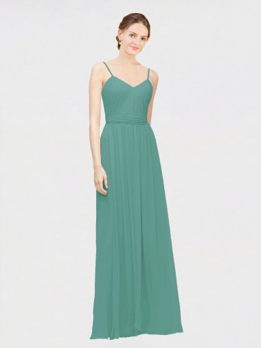 Prata Islandesa Chiffon Linha A Decote V Longo Vestidos de Madrinha