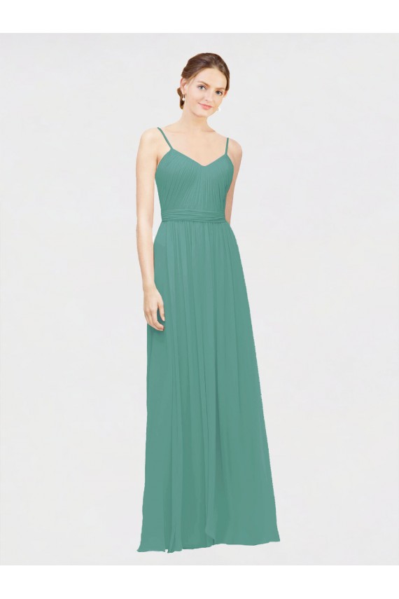 Prata Islandesa Chiffon Linha A Decote V Longo Vestidos de Madrinha Acessíveis