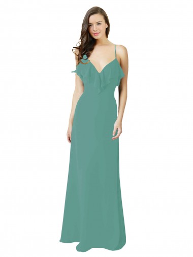 Prata Islandesa Chiffon Linha A Sem Mangas Decote V Longo Vestidos de Madrinha