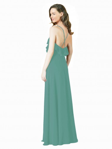 Prata Islandesa Chiffon Linha A Sem Mangas Decote V Longo Vestidos de Madrinha