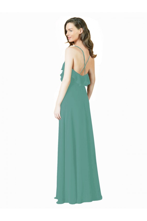 Prata Islandesa Chiffon Linha A Sem Mangas Decote V Longo Vestidos de Madrinha Acessíveis
