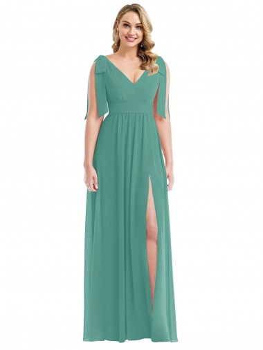 Prata Islandesa Chiffon Sem Mangas Decote V Linha A Longo Vestidos de Madrinha