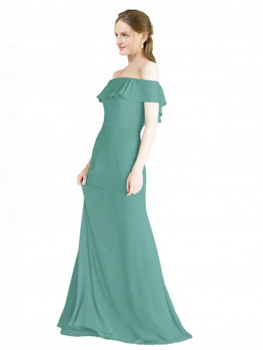 Prata Islandesa Linha A Fora do Ombro Chiffon Longo Vestidos de Madrinha