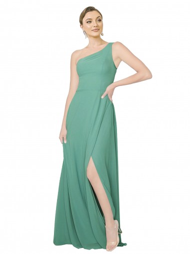 Prata Islandesa Linha A Um Ombro Chiffon Longo Vestidos de Madrinha