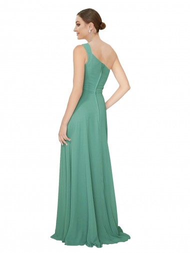 Prata Islandesa Linha A Um Ombro Chiffon Longo Vestidos de Madrinha