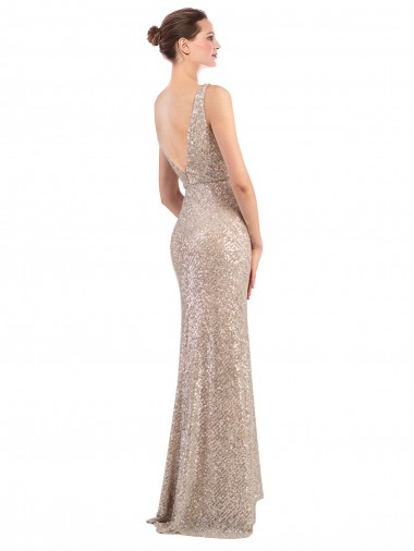 Prata Lantejoulas & Lantejoulas Espumantes Bainha Costas em V Decote V Longo Formais Vestidos de Madrinha / Vestidos de Noite / Vestidos de Festa