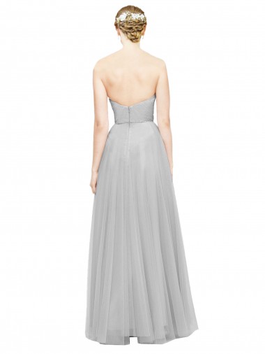Prata Linha A Amor Tule Longo Vestidos de Madrinha
