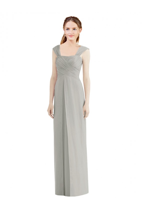 Prata Linha A Barco Chiffon Longo Vestidos de Madrinha Acessíveis