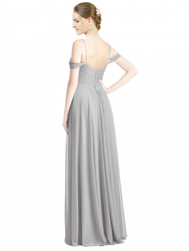 Prata Linha A Fora do Ombro Chiffon Longo Vestidos de Madrinha