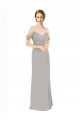 Prata Linha A Fora do Ombro Chiffon & Renda Longo Vestidos de Madrinha Acessíveis