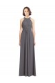 Prata Tempestuosa Linha A Cabeçada Chiffon & Renda Longo Vestidos de Madrinha Acessíveis