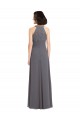Prata Tempestuosa Linha A Cabeçada Chiffon & Renda Longo Vestidos de Madrinha Acessíveis