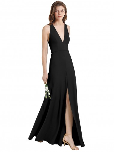 Preto Bainha Cabeçada Crepe Esticado Longo Formais Vestidos de Madrinha / Vestidos de Festa