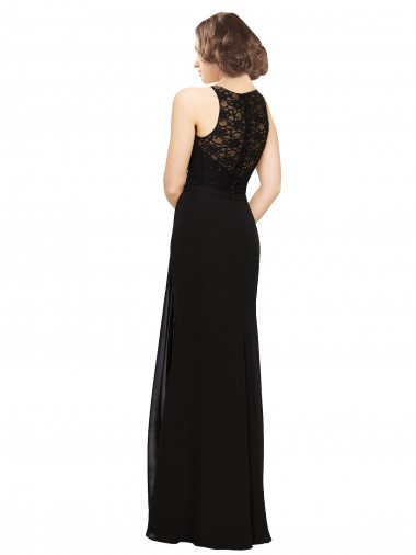 Preto Bainha Decote Alto Chiffon & Renda Longo Vestidos de Madrinha
