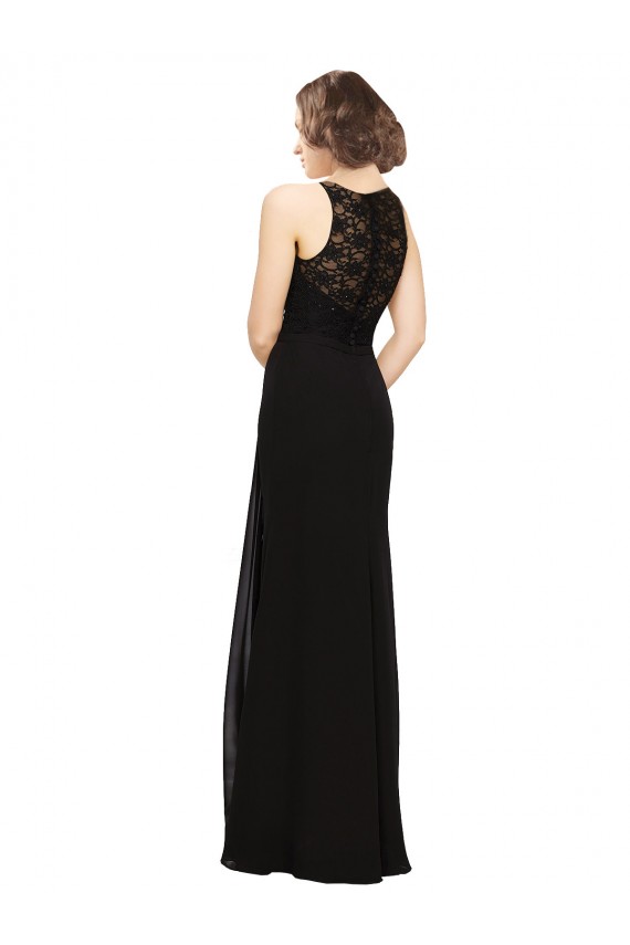 Preto Bainha Decote Alto Chiffon & Renda Longo Vestidos de Madrinha Acessíveis