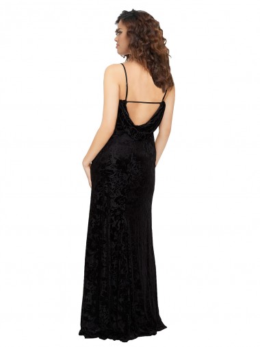 Preto Bainha Decote V Veludo Floral & Veludo Elástico Longo Vestidos de Madrinha