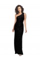 Preto Bainha Um Ombro Veludo Floral & Veludo Elástico Longo Vestidos de Madrinha