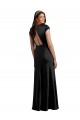 Preto Cetim Elástico Linha A Buraco da fechadura Decote V Longo Formais Vestidos de Madrinha / Vestidos de Noite / Vestidos de Festa