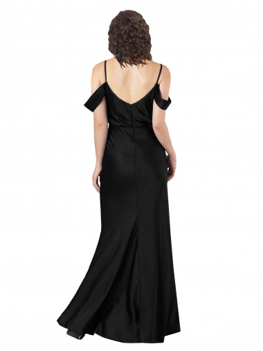 Preto Cetim Sedoso Linha A Lombar Fora do Ombro Longo Formais Vestidos de Madrinha / Vestidos de Noite / Vestidos de Festa