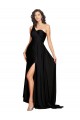 Preto Cetim Sedoso Linha A Sem Mangas Um Ombro Longo Formais Vestidos de Madrinha / Vestidos de Noite / Vestidos de Festa