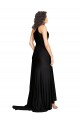 Preto Cetim Sedoso Linha A Sem Mangas Um Ombro Longo Formais Vestidos de Madrinha / Vestidos de Noite / Vestidos de Festa